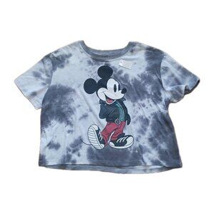 Disney Mickey Mouse Tie Dye Womans Crop Top Tee T-shirt Sz L Lightweight Grey